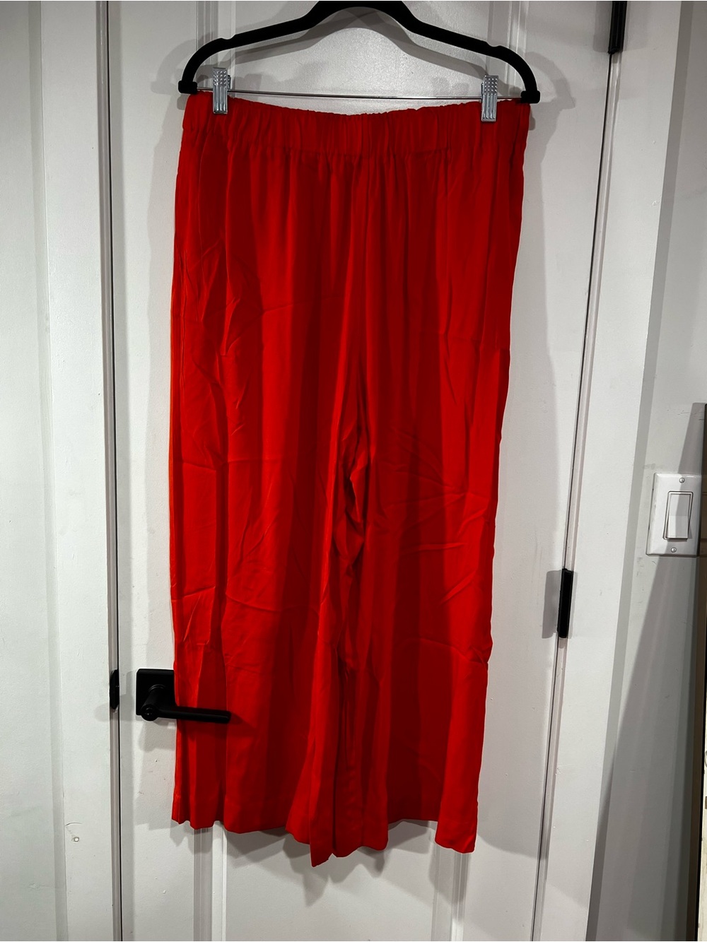 Orange elastic waste wide leg pants with pockets